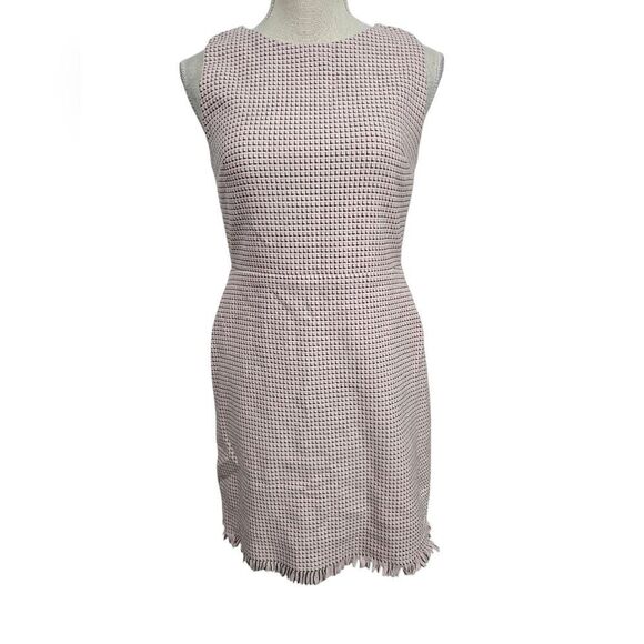 Loft sz 6p Tweed Fringe Sheath Dress pink cream and black - Picture 3 of 13